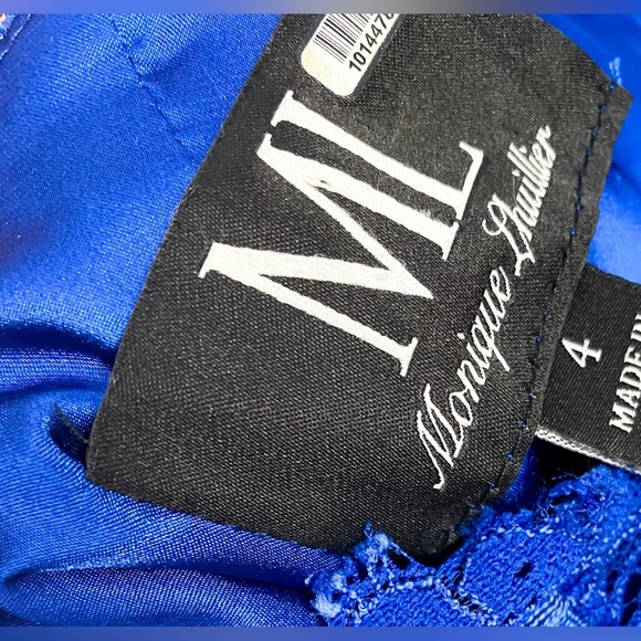 Monique Lhuillier Royal Blue Floral Lace Never Let You Go Sheath Dress Formal 4 - Picture 9 of 10